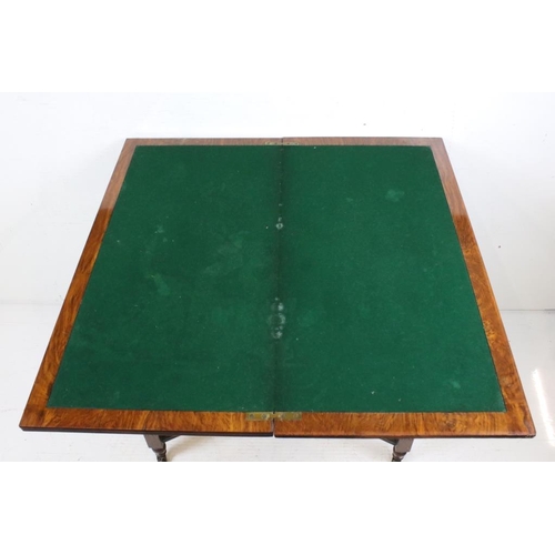 568 - Victorian Rectangular Fold-over Card Table, the hinged top opening to a green baise playing surface,... 