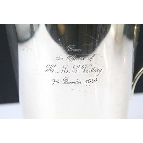 175 - Mid 20th C cocktail shaker inscribed 'from the Officers of HMS Victory 9th December 1950' (26.5cm hi... 