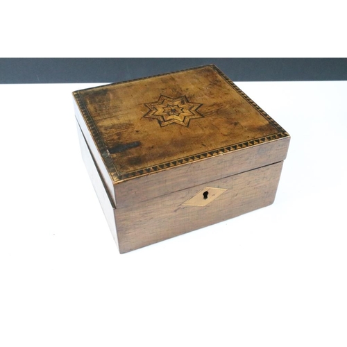 179 - Four early 20th century wooden boxes / tea caddies to include a mahogany tea caddy (20cm wide), rose... 