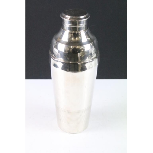 182 - Christofle  Gallia mid 20th C silver plated cocktail shaker with lower ribbed decoration (26cm high)... 