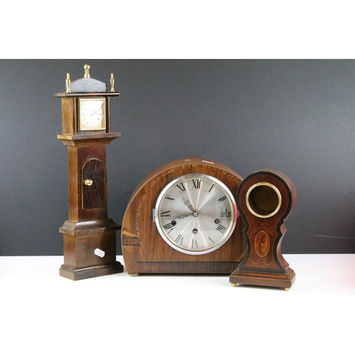 322 - Mixed Treen including Miniature Grandfather Clock, Oak Bookends, Westminster Chime Mantle Clock, etc