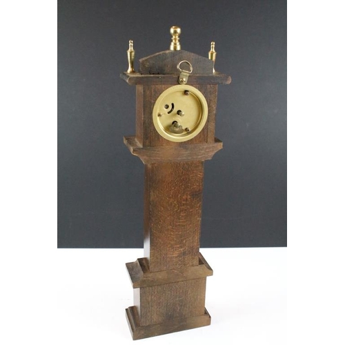 322 - Mixed Treen including Miniature Grandfather Clock, Oak Bookends, Westminster Chime Mantle Clock, etc