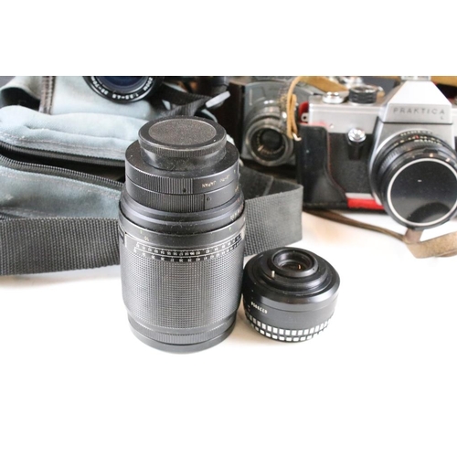 325 - Pentax P30 camera body having a macro 35-70mm lens, a Sigma 200mm lens, an Exacta Jhagee camera and ... 