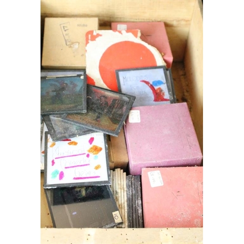 589 - Collection of magic lantern slides across two large boxes, subjects to include topographical; Britis... 