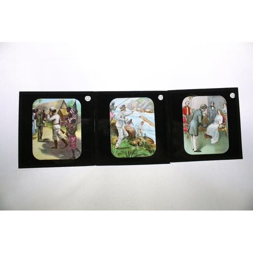 592 - A large collection of approx 200 x coloured glass magic lantern slides to include Alice in Wonderlan... 