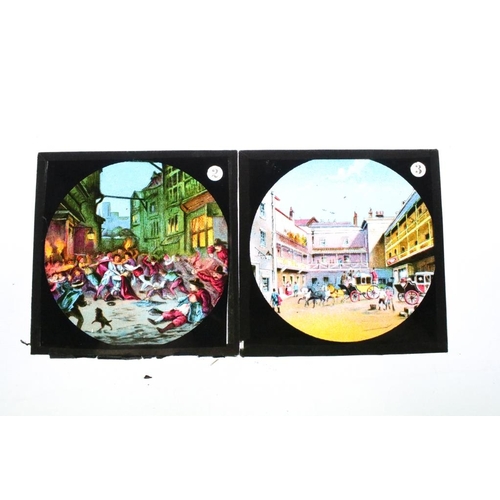 594 - A large collection of over 300 x coloured glass magic lantern slides to include Peter Pan, The World... 