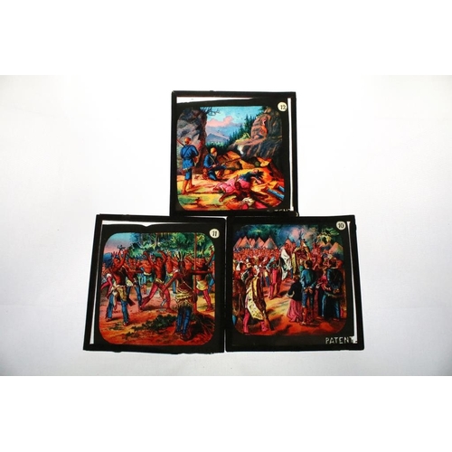 594 - A large collection of over 300 x coloured glass magic lantern slides to include Peter Pan, The World... 