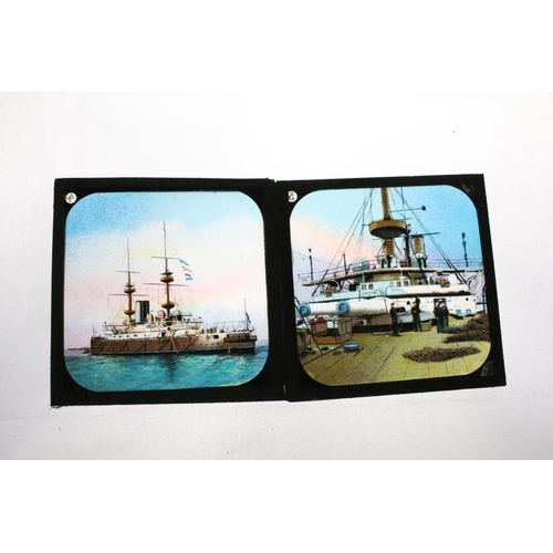 598 - A collection of over 150 magic lantern glass slides, mostly transportation related to include steam ... 