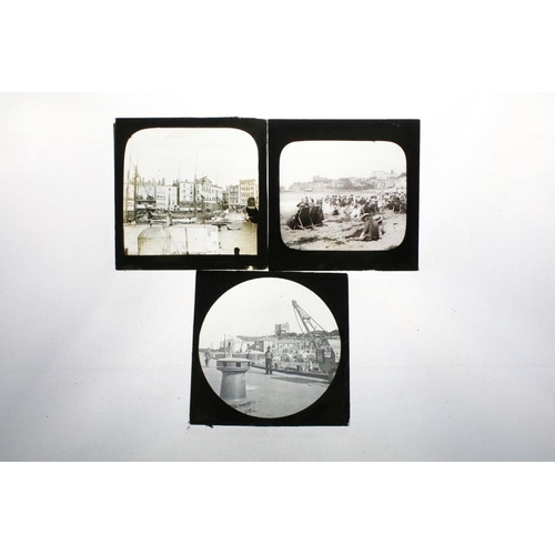 600 - A collection of over 100 magic lantern slides, mainly nautical to include sail boats, tall ships ...... 