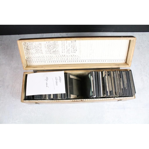 610 - Three boxes of magic lantern slides. Subjects to include illustrated story slides; Red Riding Hood, ... 