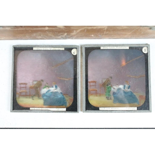 612 - Three boxes of magic lantern slides. Subjects to include illustrated angels, works of art, topograph... 