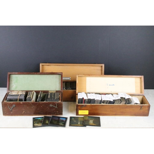 614 - Three boxes of magic lantern slides to include Biblical and from life model stories including the ro... 