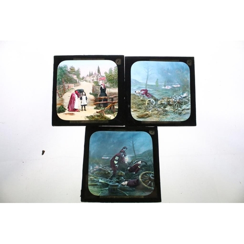 614 - Three boxes of magic lantern slides to include Biblical and from life model stories including the ro... 