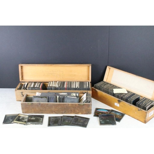 617 - Three boxes of magic lantern slides. Subjects to include stone masonary, war in egypt, and a selecti... 