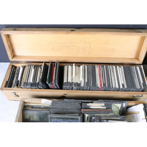 617 - Three boxes of magic lantern slides. Subjects to include stone masonary, war in egypt, and a selecti... 