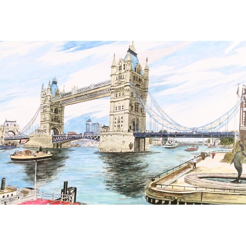 405 - Bernard Lee, a pair of London scenes, Tower Bridge: London, Queen Elizabeth II Dock, colour prints, ... 