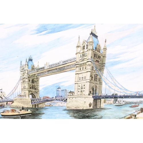 405 - Bernard Lee, a pair of London scenes, Tower Bridge: London, Queen Elizabeth II Dock, colour prints, ... 