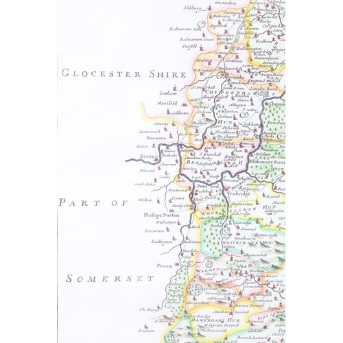 411 - Robert Morden, map of Wiltshire, hand-coloured engraved map, sold by Abel Swale, Awnfham & Iohn Chur... 