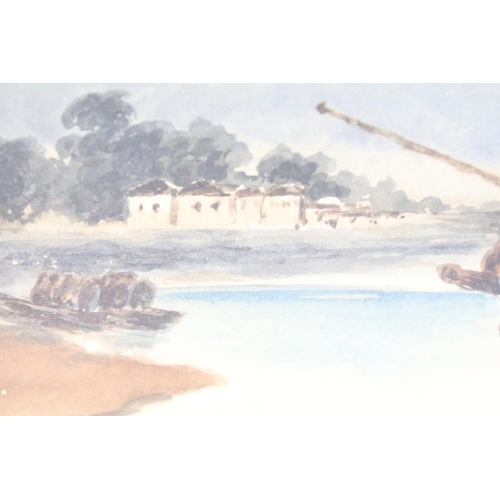 416 - 19th century, three framed watercolours to include a view of London, 11 x 26cm, cottage view with ca... 