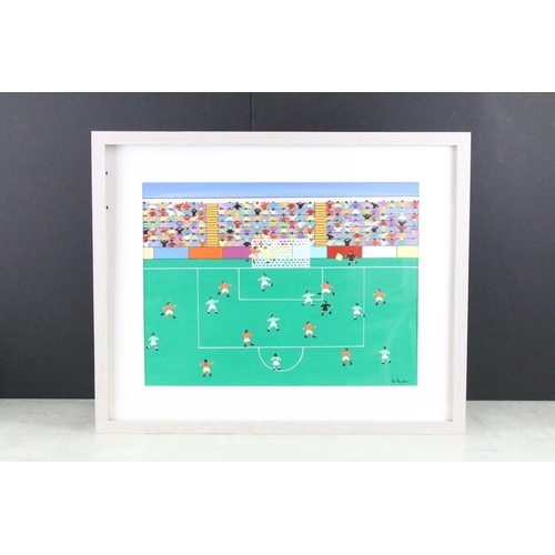 420 - Gordon Barker (b.1960), football match, acrylic, signed lower right, 29 x 39cm, framed and glazed