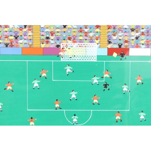 420 - Gordon Barker (b.1960), football match, acrylic, signed lower right, 29 x 39cm, framed and glazed