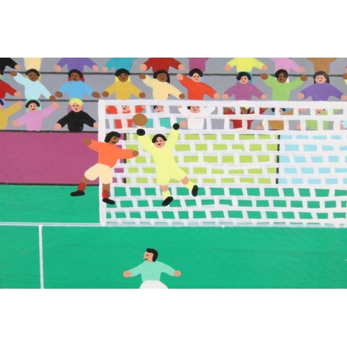 420 - Gordon Barker (b.1960), football match, acrylic, signed lower right, 29 x 39cm, framed and glazed