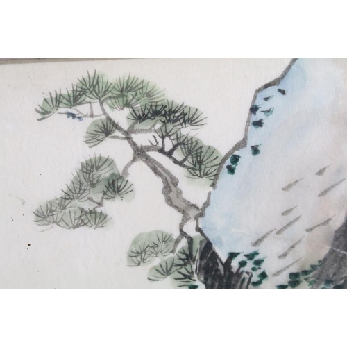 429 - Chinese School, framed woodblock / watercolour study of mountain goats in a landscape, 26cm x 32.5cm... 