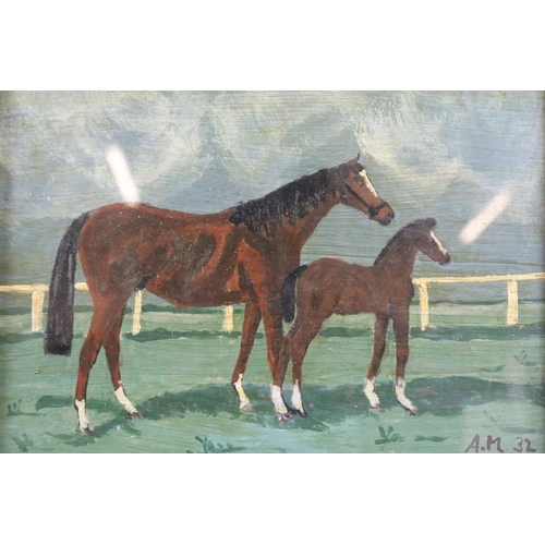 432 - Oil Painting of Mare and Foal, 13.5 x 18.5cm