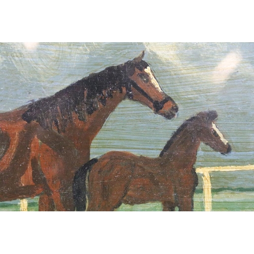 432 - Oil Painting of Mare and Foal, 13.5 x 18.5cm