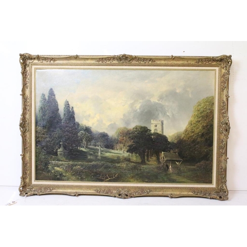 433 - James Mudd (1821 - 1906), church and grounds, oil on canvas, signed lower right and dated 1889, 57 x... 