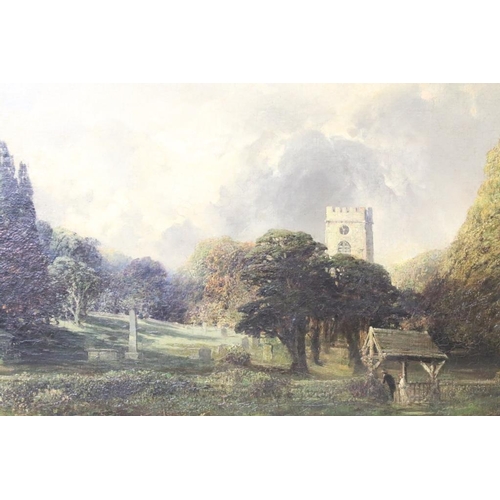 433 - James Mudd (1821 - 1906), church and grounds, oil on canvas, signed lower right and dated 1889, 57 x... 