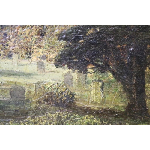 433 - James Mudd (1821 - 1906), church and grounds, oil on canvas, signed lower right and dated 1889, 57 x... 