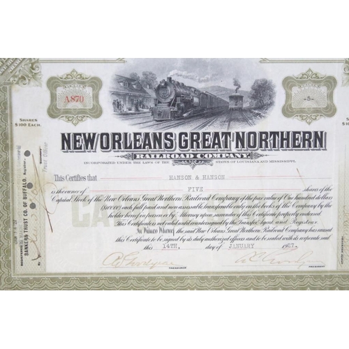 445 - New Orleans Great Northern Railroad Company share certificate, dated 14th January 1927, A870, 20 x 2... 