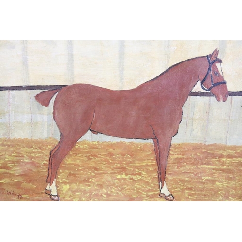 447 - Oil Painting of a Hunter Horse in a stable, 29 x 43.5cm