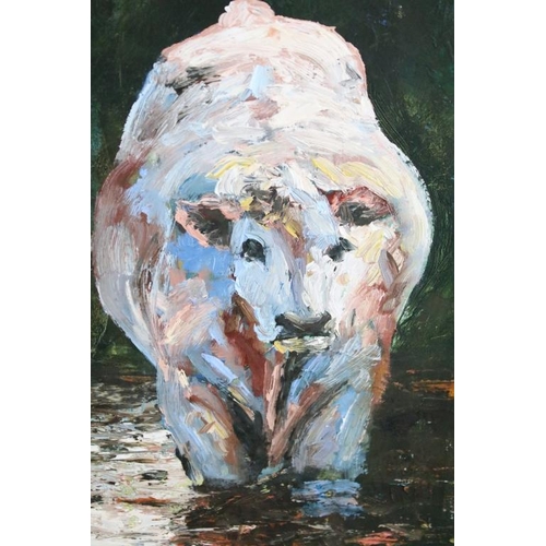 448 - Denise Manning, ' Cattle Drinking' oil on canvas, signed lower left, title label verso, 44 x 59.5cm,... 