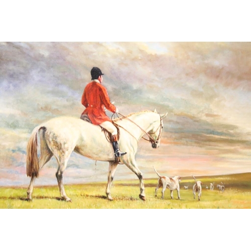 451 - Phillip Sanders (b. 1938), ' On The Marsh, East Kent Hunt ', depicting mounted huntsman and hounds, ... 