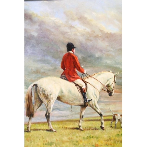 451 - Phillip Sanders (b. 1938), ' On The Marsh, East Kent Hunt ', depicting mounted huntsman and hounds, ... 