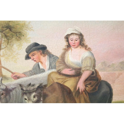 463 - Thomas Peat (active c. 1791–1831), couple with donkey, cattle, sheep, goats and dogs, oil on canvas,... 