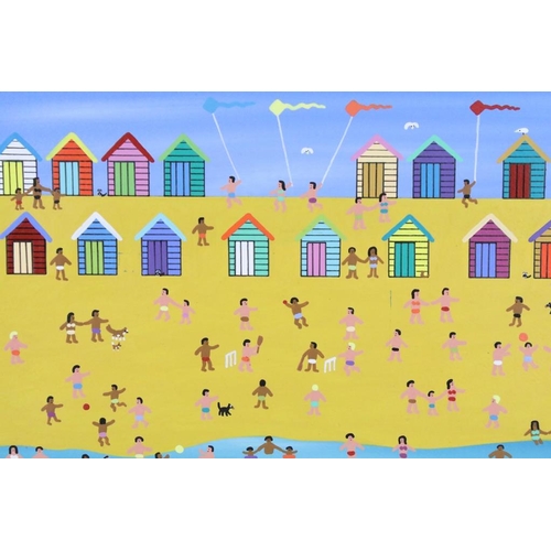 470 - After Gordon Barker, beach scene, acrylic, 29 x 39cm, unframed