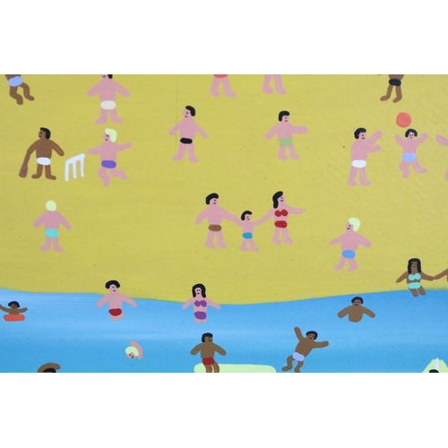 470 - After Gordon Barker, beach scene, acrylic, 29 x 39cm, unframed