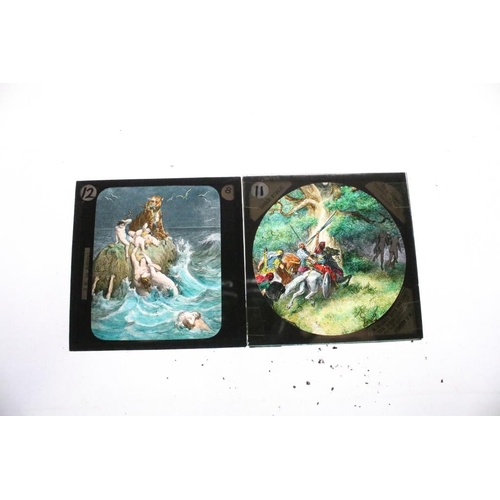 636 - A collection of over 100 mixed glass magic lantern slides contained within four wooden cases to incl... 