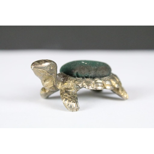 194 - White Metal Pin Cushion in the form of a Tortoise / Turtle