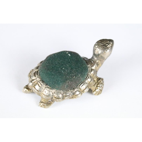 194 - White Metal Pin Cushion in the form of a Tortoise / Turtle