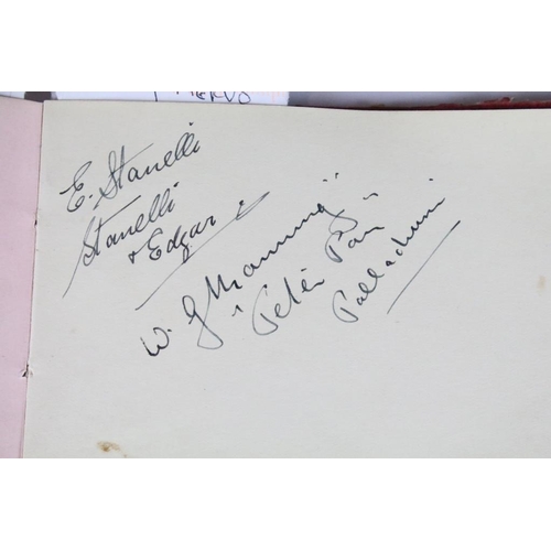 196 - A 1930's autograph book complete with contents to include autographs by Max Miller, jimmy Nervo, Tom... 