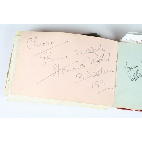 196 - A 1930's autograph book complete with contents to include autographs by Max Miller, jimmy Nervo, Tom... 