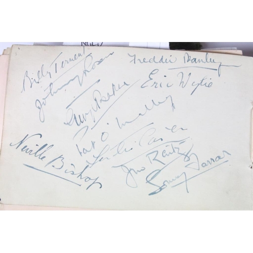 196 - A 1930's autograph book complete with contents to include autographs by Max Miller, jimmy Nervo, Tom... 