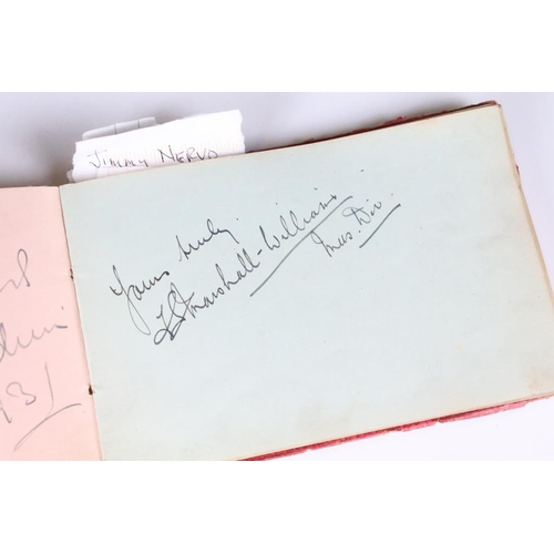 196 - A 1930's autograph book complete with contents to include autographs by Max Miller, jimmy Nervo, Tom... 