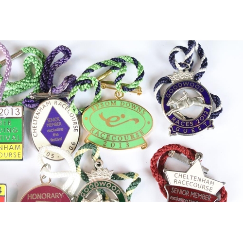 197 - A collection of Horse Racing members badges to include Goodwood and Cheltenham racecourse examples.