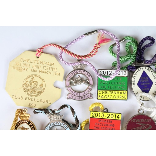 197 - A collection of Horse Racing members badges to include Goodwood and Cheltenham racecourse examples.