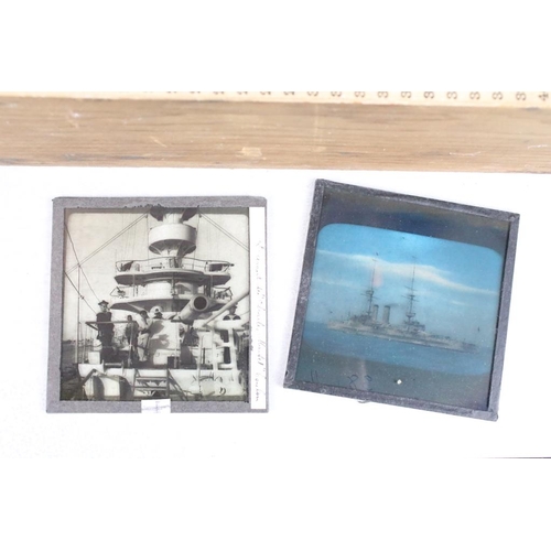 638 - A collection of approx 100 glass magic lantern slides contained within three boxes to include nautic... 